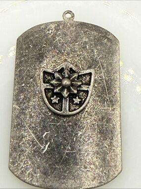 Free with bundle  Silver Tone Dog Tag Pendant with Starflower Shield